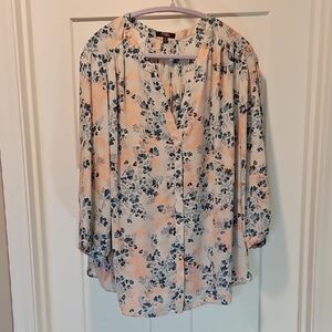 NYDJ Pintuck Blouse Blue/Pink Floral 1X